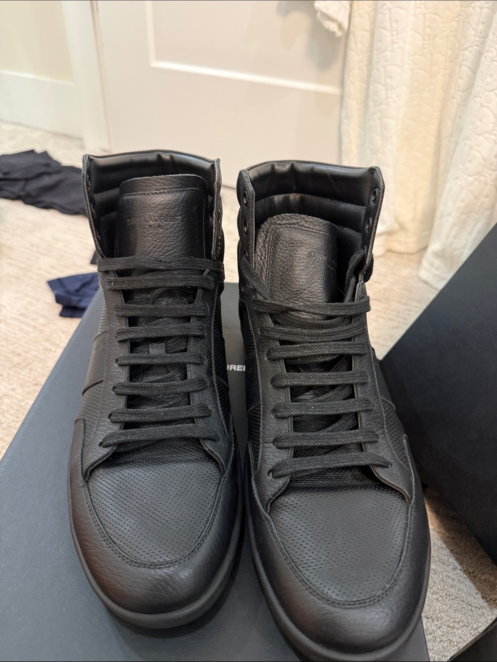 Saint Laurent Black High-Top Leather Sneakers